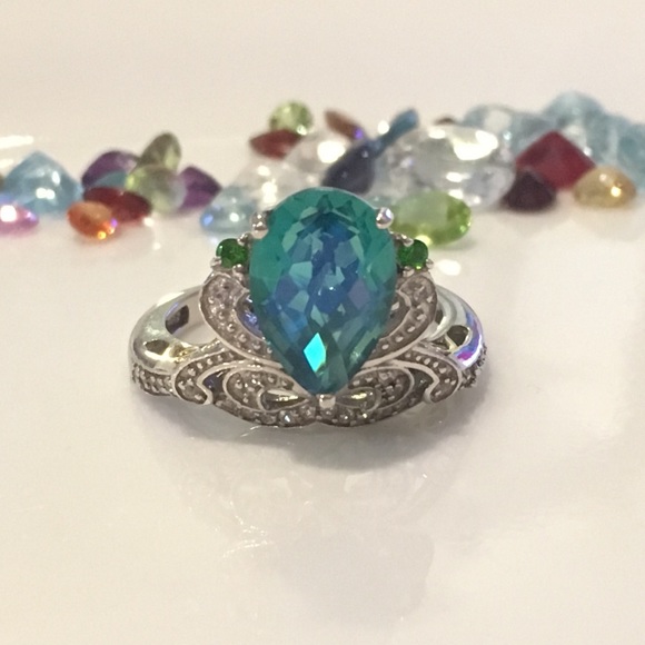 Jewelry - Genuine Peacock Qtz, Russian Diopside/Topaz SS 925